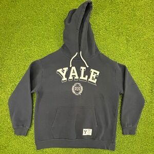 Yale University Hoodie Navy Blue Collegiate Graphic Pullover Sweatshirt Mens M